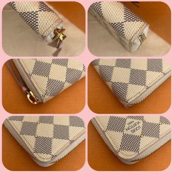 🌷 Louis Vuitton Damier Azur Studded Clemence Zippy Wallet Rose Ballerine Pink - Picture 8 of 12